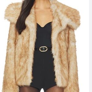 Lovers + Friends Plush Faux Fur Teddy Jacket in Honey Tan